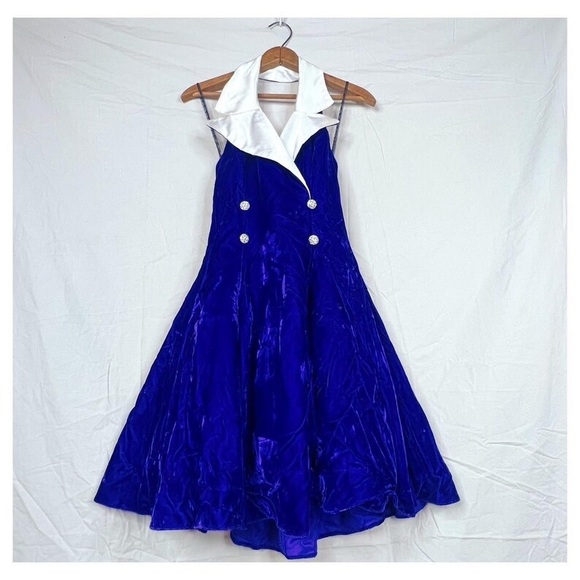 Vintage 90s Purple Velvet Sparkly Fit and Flare Cocktail Party Dress - Picture 2 of 9